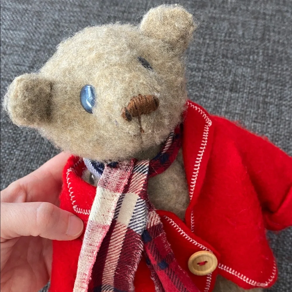 🧸 Beautiful Handmade Jointed Teddy Bear, Removable Coat & Scarf, Baby Gift